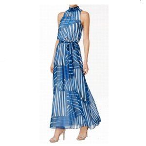 Calvin Klein Blue and White Printed Maxi Dress